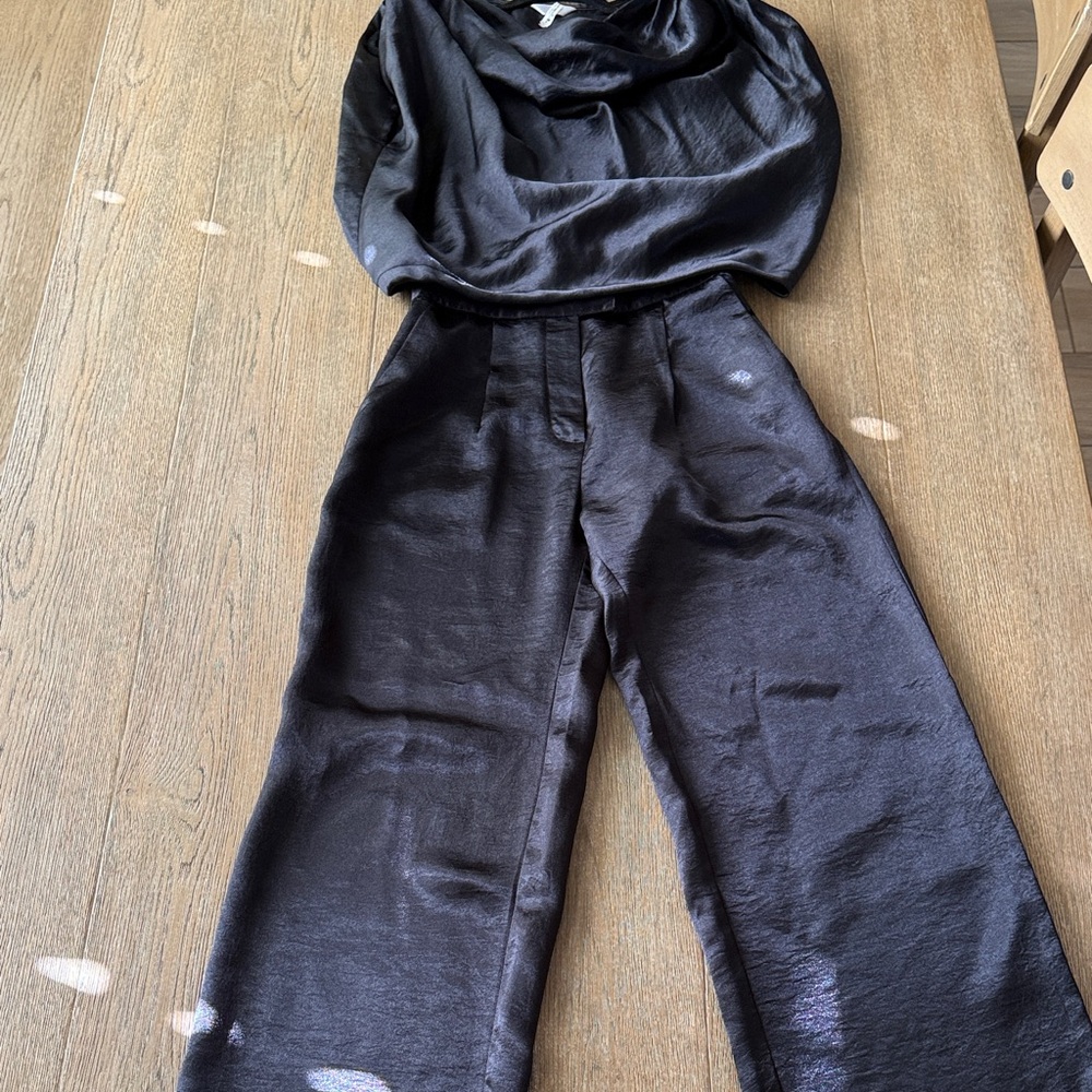 Black Satin Top & Wide-Leg pants